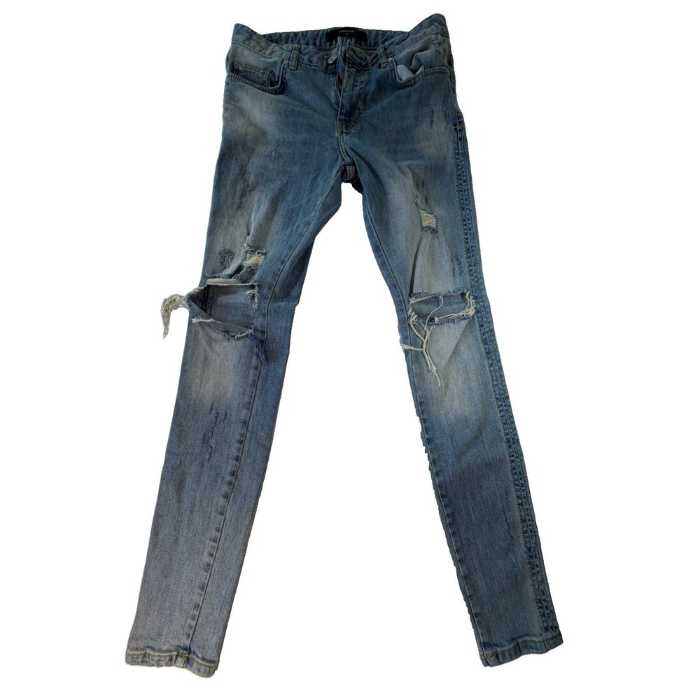 Represent Distressed Men's Jeans 30/30 Light Wash Skinny Designer Denim